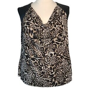 CALVIN KLEIN COWLNECK LEOPARD SLEEVELESS BLOUSE
